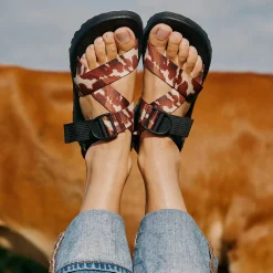 Sale Chaco Women's Mega Cow Z/1 Wide-Strap Classic Sandal Cow Print